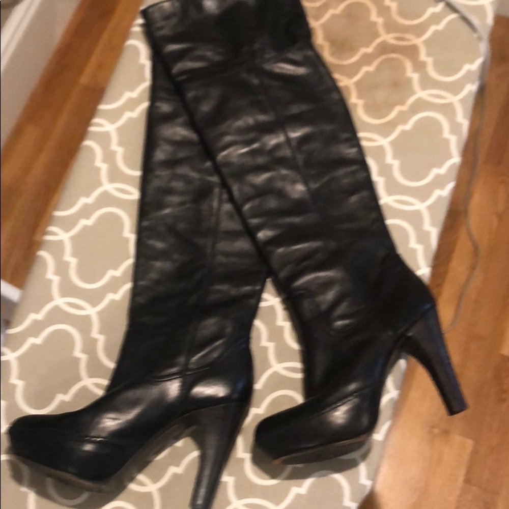 Frye Anna knee high platform leather cuffed boots